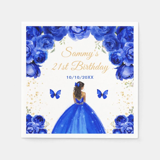 Serviette En Papier Bleu foncé Peau foncée Princesse Anniversaire (Devant)