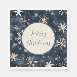 Serviette En Papier Bleu foncé simple avec flocons de neige