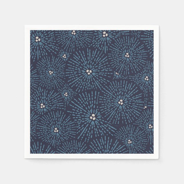 Serviette En Papier Bleu géométrique floral traditionnel japonais (Devant)