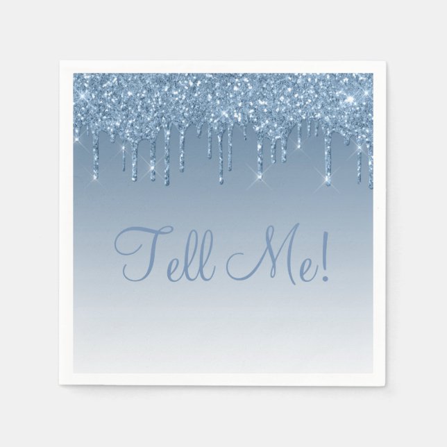 Serviette En Papier Bleu glacé Élégant Script Glam Parties scintillant (Devant)