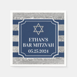 Serviette En Papier Bleu, Gris Barre Barrée Mitzvah