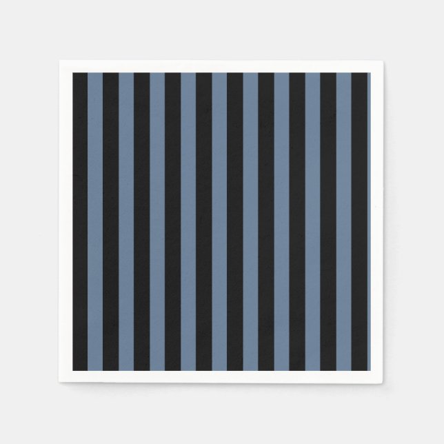 Serviette En Papier Bleu gris et noir rayures (Devant)