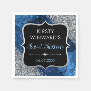 Serviette En Papier Bleu Iridescente Parties scintillant Sirène lettre
