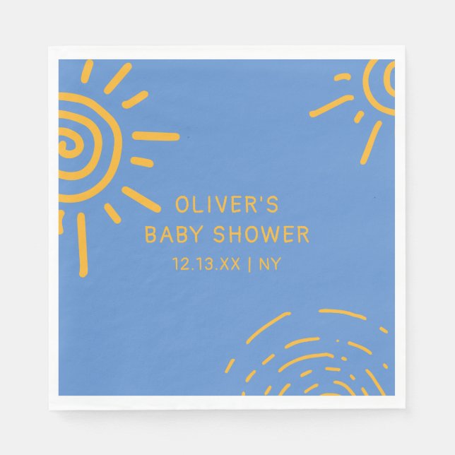 Serviette En Papier Bleu Jaune Retro Ray Of Sunshine Baby shower (Devant)