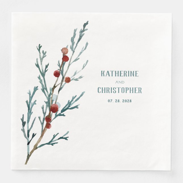 Serviette En Papier Bleu Juniper et Baies rouges Sprig (Devant)