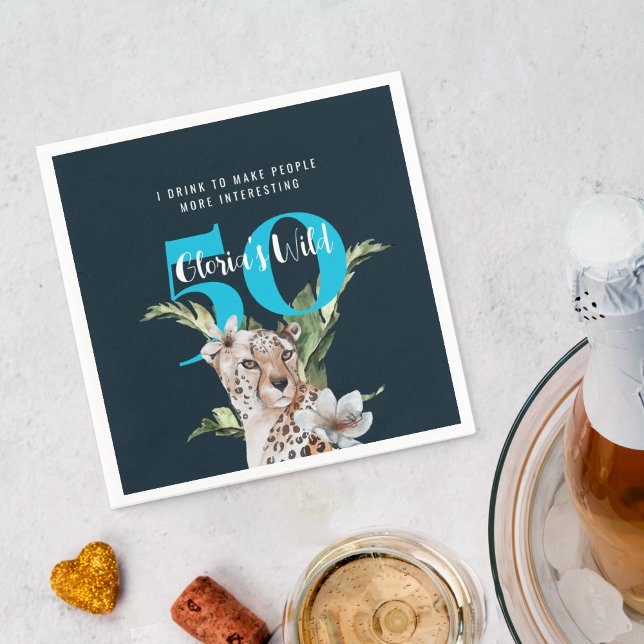 Serviette En Papier Bleu léopard sauvage 50e anniversaire drôle (Créateur téléchargé)