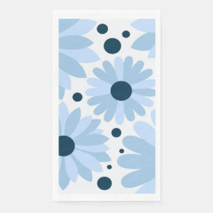 Serviette En Papier Bleu marguerite de style rétro et points bleu fonc