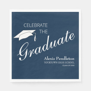 Serviette En Papier Bleu marine blanc Célébrer diplômé Diplômé