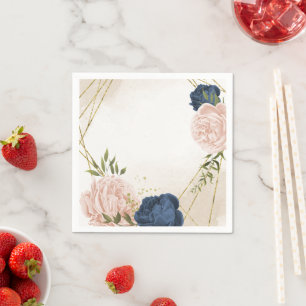 Serviette En Papier bleu marine fleurs vert feuille mariage