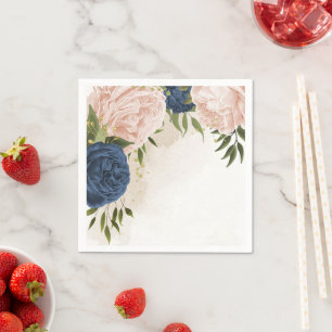 Serviette En Papier bleu marine fleurs vert feuille mariage