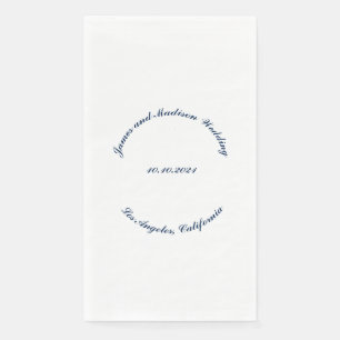 Serviette En Papier bleu marine personnalisé blanc courbe Nom mariage 