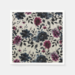 Serviette En Papier Bleu Minuit Bourgogne Fleur d'Amandier Mariage