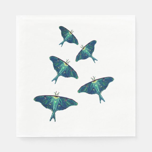 Serviette En Papier Bleu Moths Papillon dessin d'art (Devant)