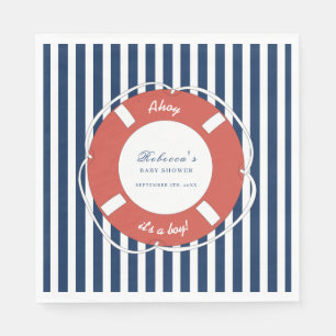 Serviette En Papier Bleu nautique Baby shower rayé garçon