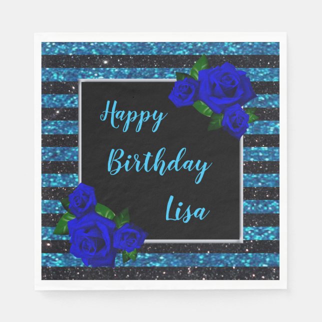 Serviette En Papier Bleu noir Parties scintillant Bleu profond Rose An (Devant)