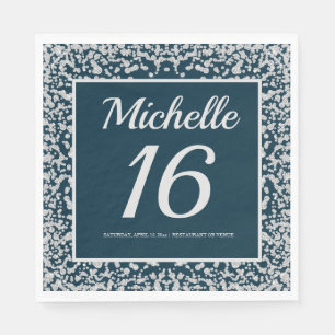 Serviette En Papier Bleu Nuit Argent Paillettes Diamant 16e Anniversai