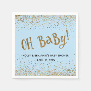 Serviette En Papier Bleu « Oh Baby ! » Noms et date confettis paillett