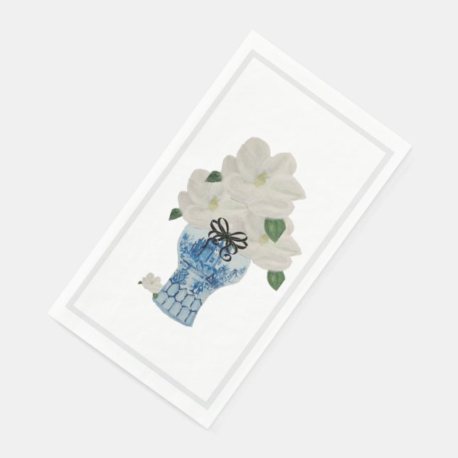 Serviette En Papier Bleu peint et pot de gingembre blanc (Coin)