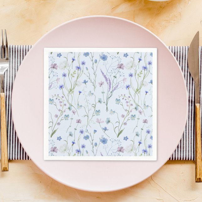 Serviette En Papier Bleu pourpre joli Fleur sauvage motif floral (In situ)
