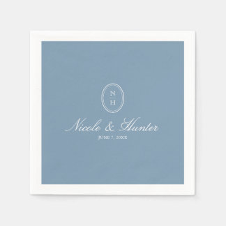 Serviette En Papier Bleu Poussiéreux Blason de Mariage Monogramme