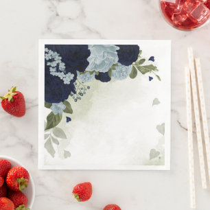 Serviette En Papier bleu poussiéreux et bleu marine fleurs verdure