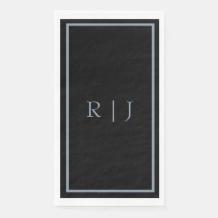 Serviette En Papier Bleu Poussiéreux Lettres Monogramme Noir Initiales
