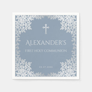 Serviette En Papier Bleu poussiéreux Première communion élégant garçon