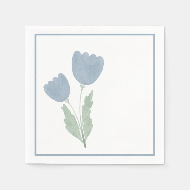 Serviette En Papier Bleu Poussiéreux Simple Fleur Aquarelle (Devant)