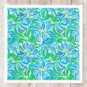 Serviette En Papier Bleu Prépa Floral / Élégante Fête Florale