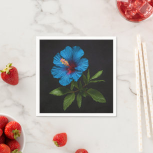 Serviette En Papier "Bleu rayonnant : Fleur d'Hibiscus sur noir