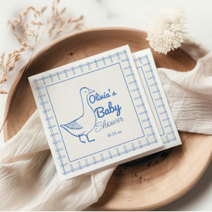Serviette En Papier Bleu Rétro Silly Goose Main Tirée Baby Boy Douche