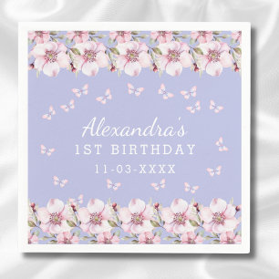 Serviette En Papier Bleu rose floral fille papillon 1er anniversaire