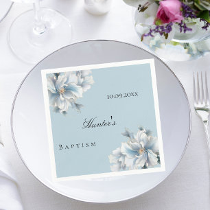 Serviette En Papier Bleu rose floraux élégant garçon baptême