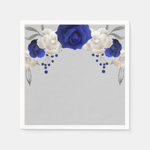 Serviette En Papier bleu royal rose blanc fleurs gris mariage