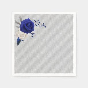 Serviette En Papier bleu royal rose blanc fleurs gris mariage