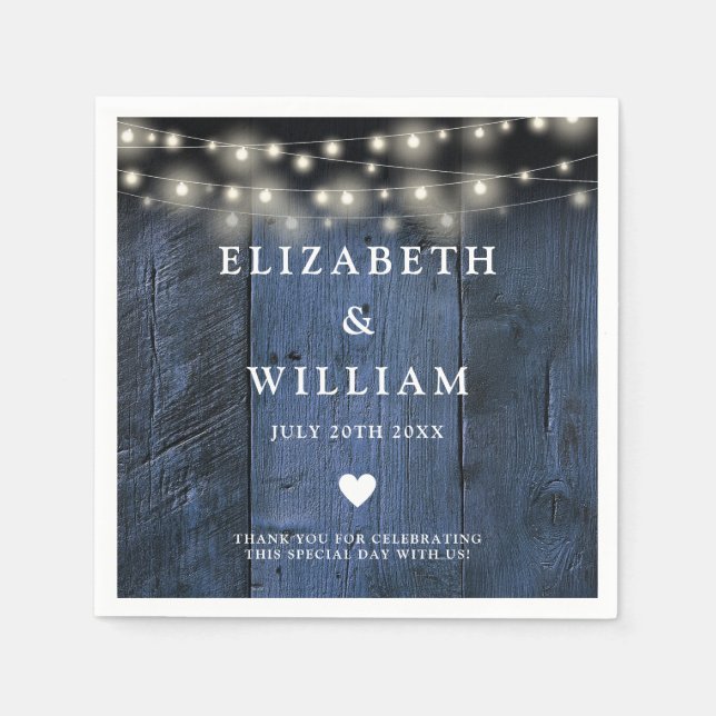 Serviette En Papier Bleu Rustique Boho Barne String Mariage (Devant)