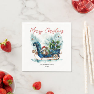 Serviette En Papier Bleu Sled Baby Reindeer Noël