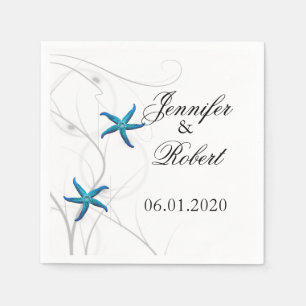 Serviette En Papier Bleu Starfish avec Mariage de corail argenté Napki