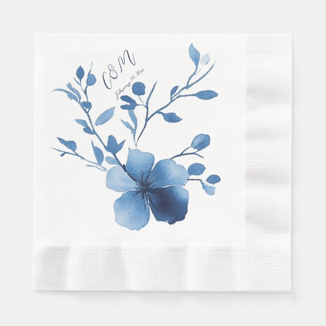 Serviette En Papier Bleu sur Bleu, Fleur en fleurs (Devant)