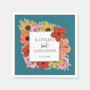 Serviette En Papier Bleu Turquoise brillant et gras Mariage Floral