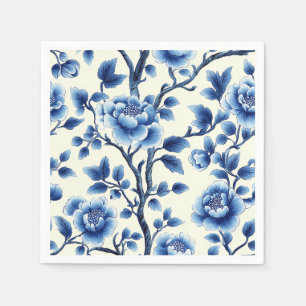 Serviette En Papier Bleu vintage et blanc Art Botanique