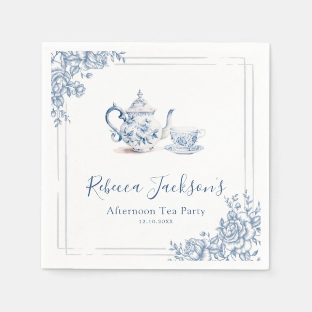 Serviette en papier Bleue pour Thé de Mariage de J (Devant)