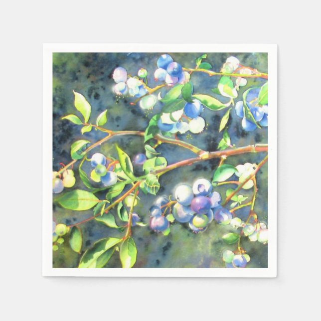 Serviette En Papier Bleuets, fruit romantique Peinture d'aquarelle (Devant)