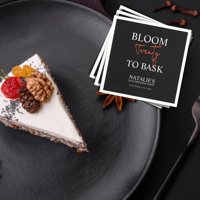 Serviette En Papier Bloom Vingt à Bask I Black Adult Anniversaire Part (Créateur téléchargé)
