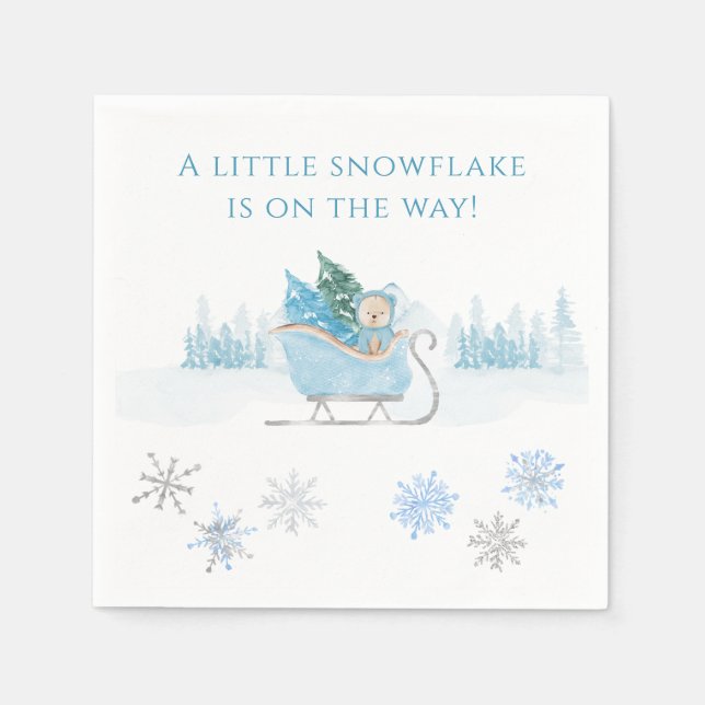 Serviette En Papier Blue A Little Snowflake Baby shower (Devant)
