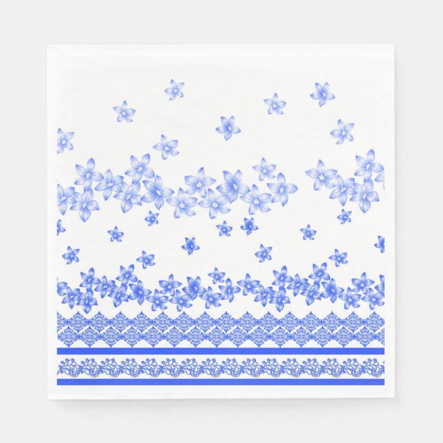 Serviette En Papier Blue and White floral design, (Devant)