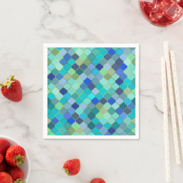 Serviette En Papier Blue Aqua Moroccan Mosaic Pattern