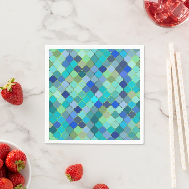 Serviette En Papier Blue Aqua Moroccan Mosaic Pattern (En situation)