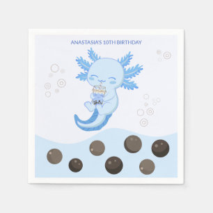 Serviette En Papier Blue Axolotl Bubble Lait Boba Thé Anniversaire