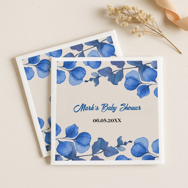 Serviette En Papier Blue Baby Shower Napkin – Custom Name & Event  (Créateur téléchargé)